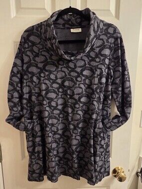 Gray Patterned Cowl Neck Women's Tunic - Komil